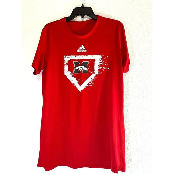 Adidas Womens Graphic Tee Shirt Red Size L Flaw Small Hole - Picture 1 of 6